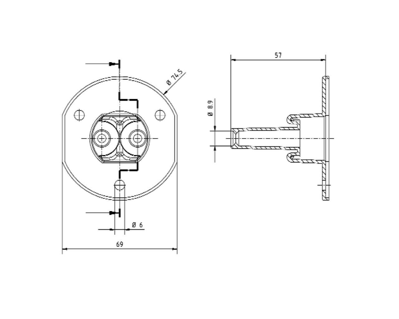 Flächendichtung Standard mit 2 Ausgängen axial