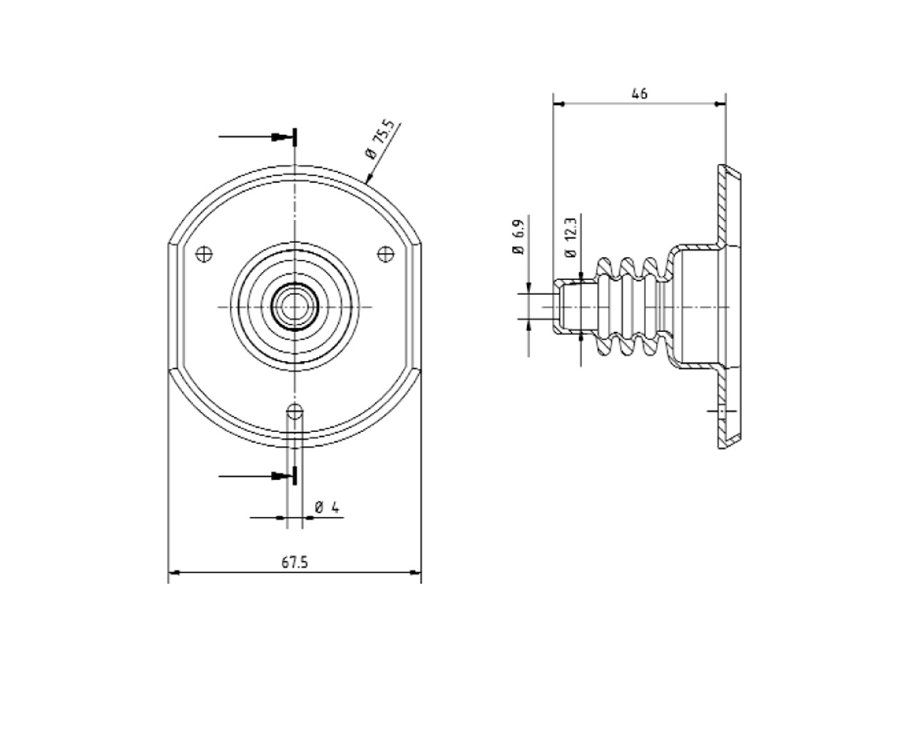 Flächendichtung mit Faltenbalg axial